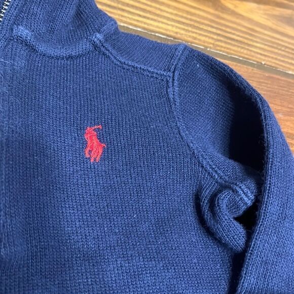 POLO Ralph Lauren Infant Cotton Navy Blue 1/4 Zip Pullover - Picture 2 of 6